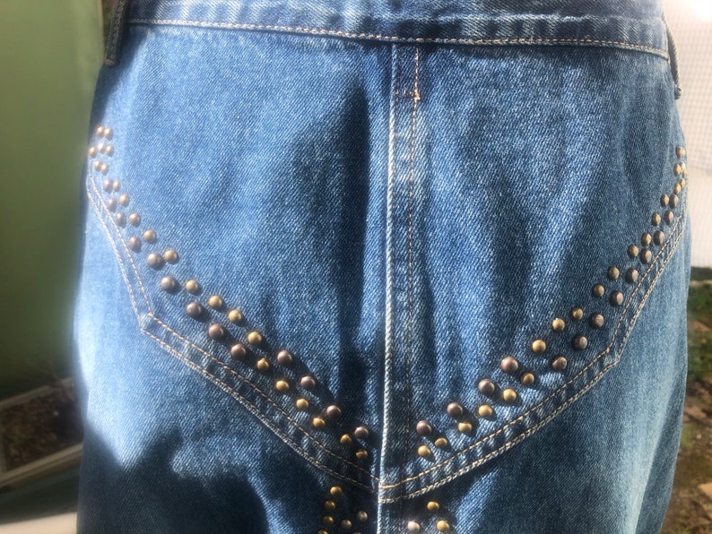 Vintage 1980'S S/M STudded WEstern STyle DEnim SKirt image 2