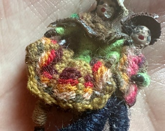 Peruvian Vintage Worry doll couple Hand made Vintage brooch/pin