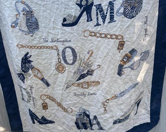 Grande sciarpa vintage in seta italiana con le vie dello shopping di Londra e Roma