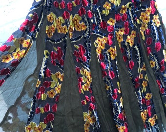 Vintage Y2 peasant style vintage silk floral skirt M by Bucolique