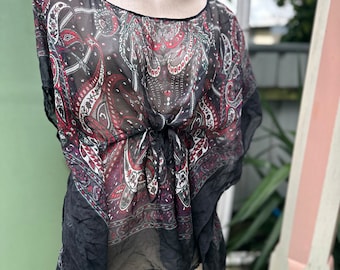 Vintage silk paisley black kaftan top S-L