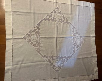 Grecian Urn linen Antique crochet small tablecloth