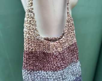 Velvet Hand crocheted Brown / Grey shades medium size shoulder bag