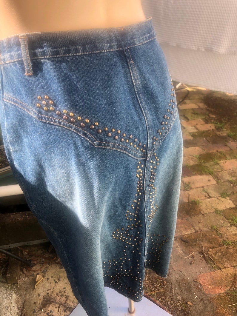 Vintage 1980'S S/M STudded WEstern STyle DEnim SKirt image 3