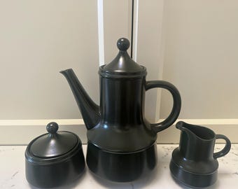 Nagoya Japan 1970s Dark Green Coffee Service set of 3