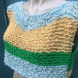 Vintage cotton crop boho hand knitted XS/ S striped top