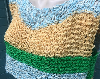 Vintage cotton crop boho hand knitted XS/ S striped top