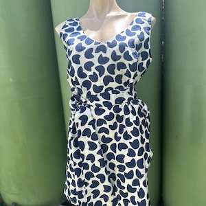Vintage 1980s Shantung  Silk S/M mini dress white & blue bold floral print