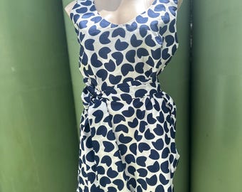 Vintage 1980s Shantung  Silk S/M mini dress white & blue bold floral print