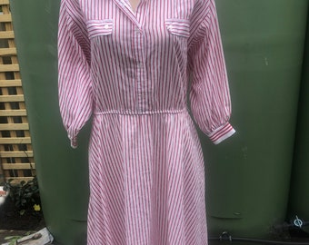 SeArs  USA VIntage 1980'S REd/WHite CAndy STripe SHirt DRess SML