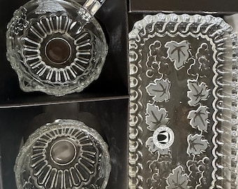 Walther glass etched milk sugar set with plate in box