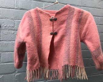 GirlS pUre aUstralian wOol upcycled pINK 'Blanket' JAcket oNe OF !! Ages 4-7