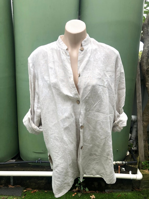 Italian embossed Linen Light beige XXL shirt/jack… - image 4