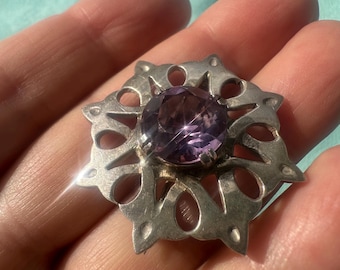 John Fraser Vintage Scottish Amethyst & Silver 925 brooch