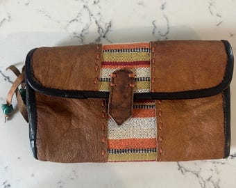 Hand made Boho Leather & woven Large wallet clutch  for phone and essentials