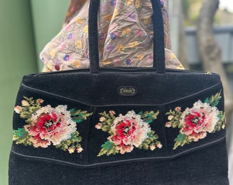 Feiler Germany vintage Velveteen tapestry look large tote bag