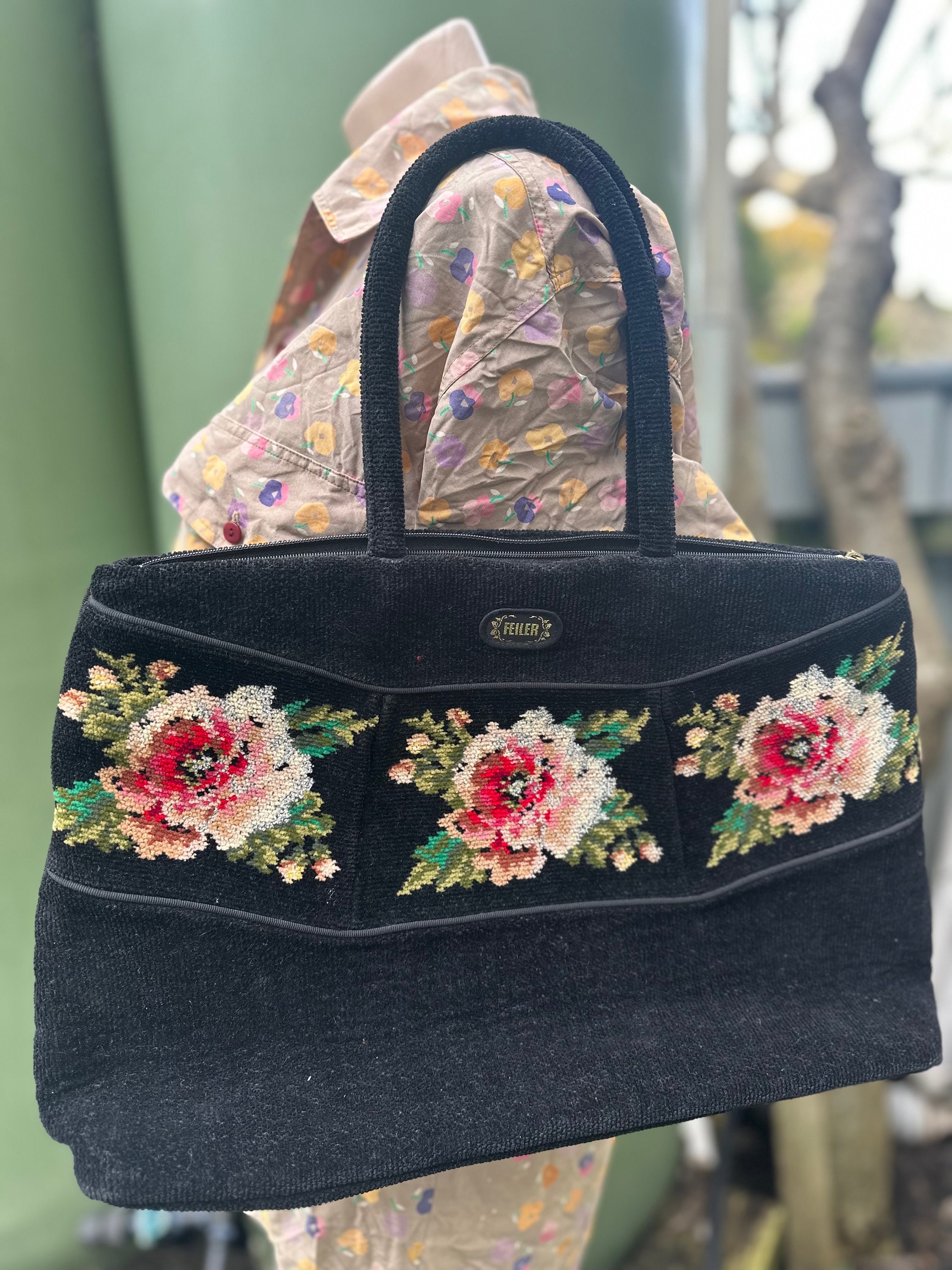 FEILER バッグ Feiler Germany Vintage Velveteen Tapestry Look Large Tote Bag - Etsy