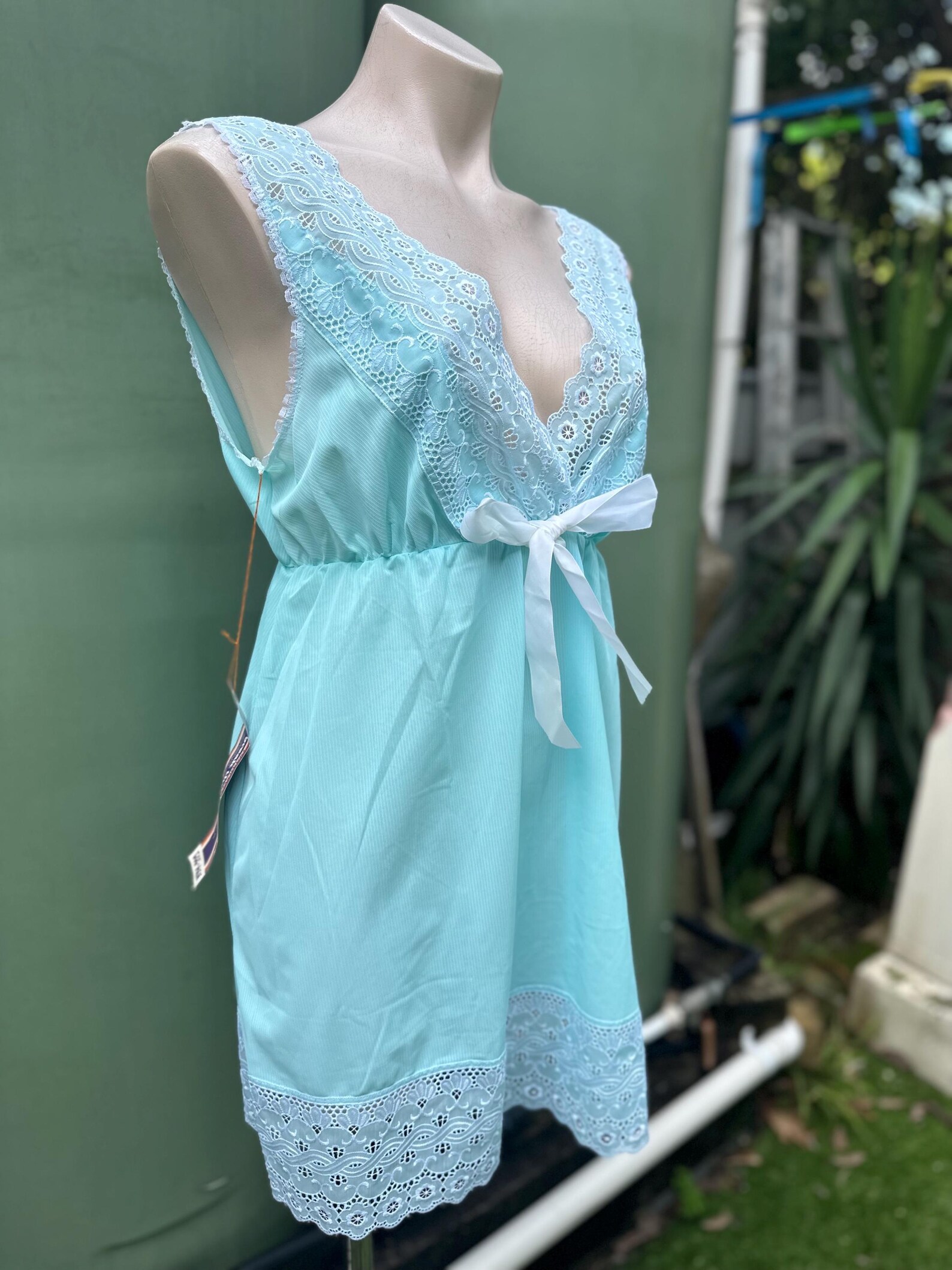 Vintage 1970s L Baby Doll Blue Nightie With Broderie Lace Deadstock - Etsy