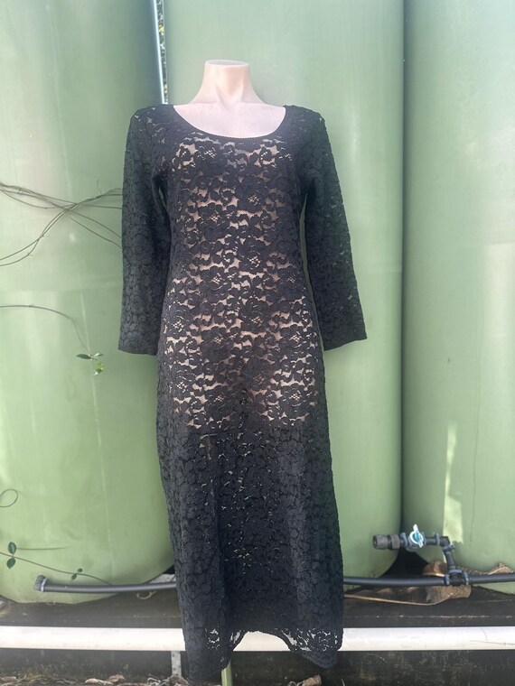 Black Stretch Lace Midi 1990s Dress by Lynsey Willis L - Etsy Australia