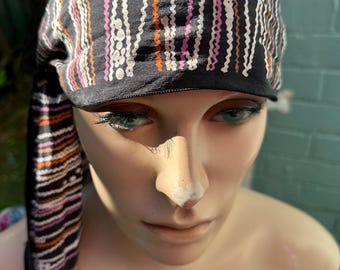 Bayron 1970s rectangular Head /Neck scarf SILK black abstract coloured stripes