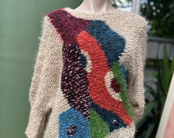 Funky vintage Y2 M multicolour batwing jumper/ sweater