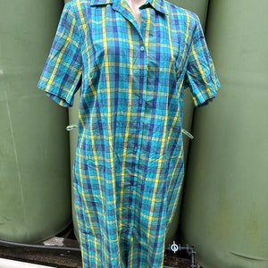 Vestido camisero vintage XL de cuadros azules y amarillos de Gloster Australia