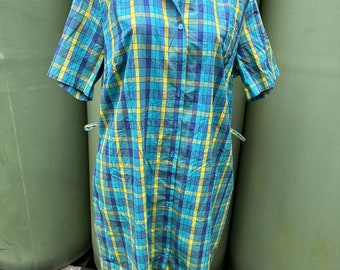 Vestido camisero vintage XL de cuadros azules y amarillos de Gloster Australia