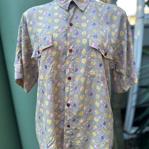 Vintage 1980s pretty L  beige & floral silk shirt