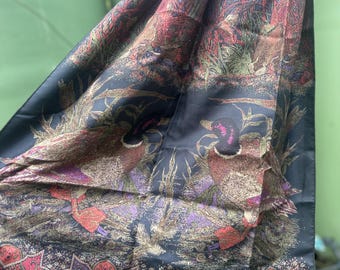 Rare vintage Mulberry of England Silk ART Twill Duck and Nature print reversible scarf shawl