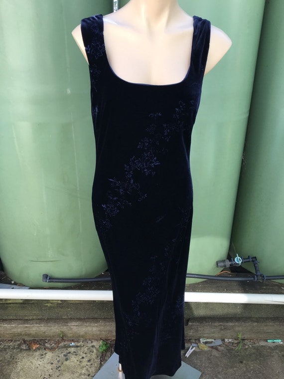 midnight blue velvet evening dress