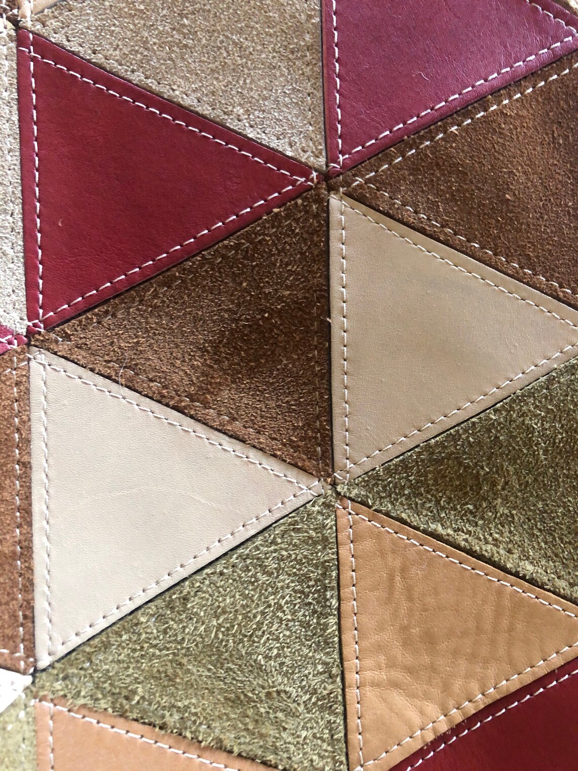 Fabulous Vintage Leather& Suede Geometric Triangle Patchwork Etsy