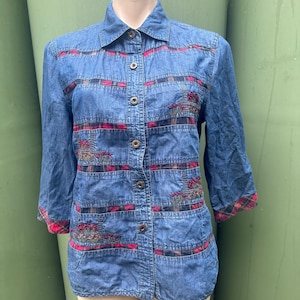Camicia in denim Kitsch S ricamata anni &#39;80
