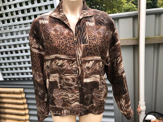 GroovY PUre Silk ANimal PRint xs/s 1980'S BOmber … - image 1