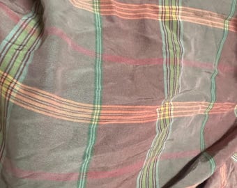 vintage plaid tartan cotton blend green pink yellow tones furnishing / garment fabric