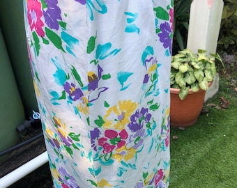 Pure raw silk pretty S/M floral vintage Chic straight skirt