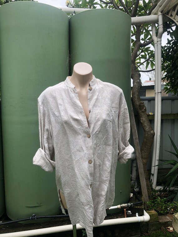 Italian embossed Linen Light beige XXL shirt/jack… - image 7