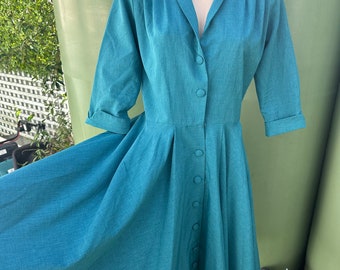 Rockabilly Pinup  S/M teal shirtdress