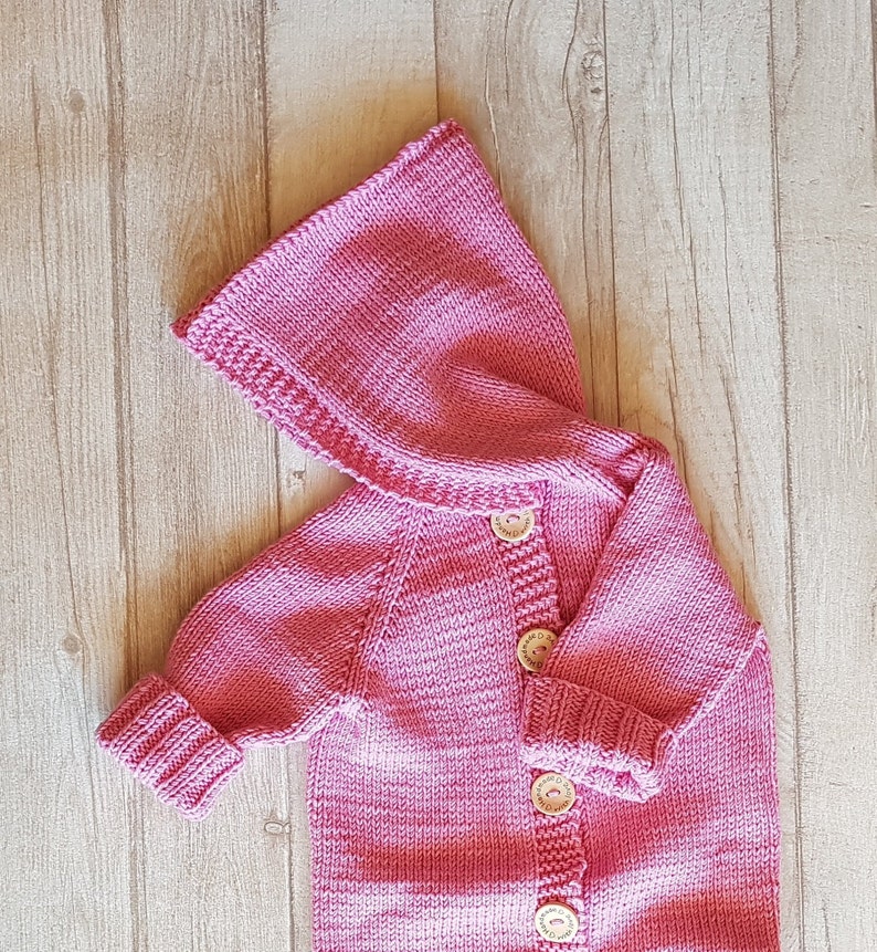 Hand knit baby overall romper handknit hooded baby overall knit merino wool baby romper hand knit newborn jumper pink babygirl jumper