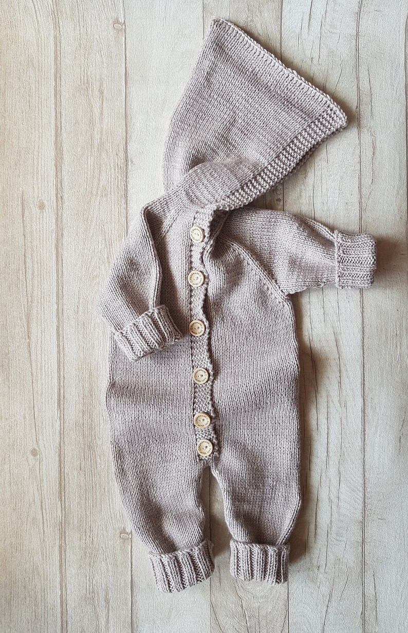 Knit Baby Jumpsuit, Hooded Baby Overalls Knit, Knit Baby Boy Romper, Hand Knit Baby Overalls