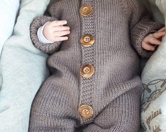 Baby Overalls, Hooded Baby Overalls Knit, Knit Baby Boy Romper, Hand Knit Baby Overalls, Baby Jumpsuit, Merino Wool Baby Romper Knit