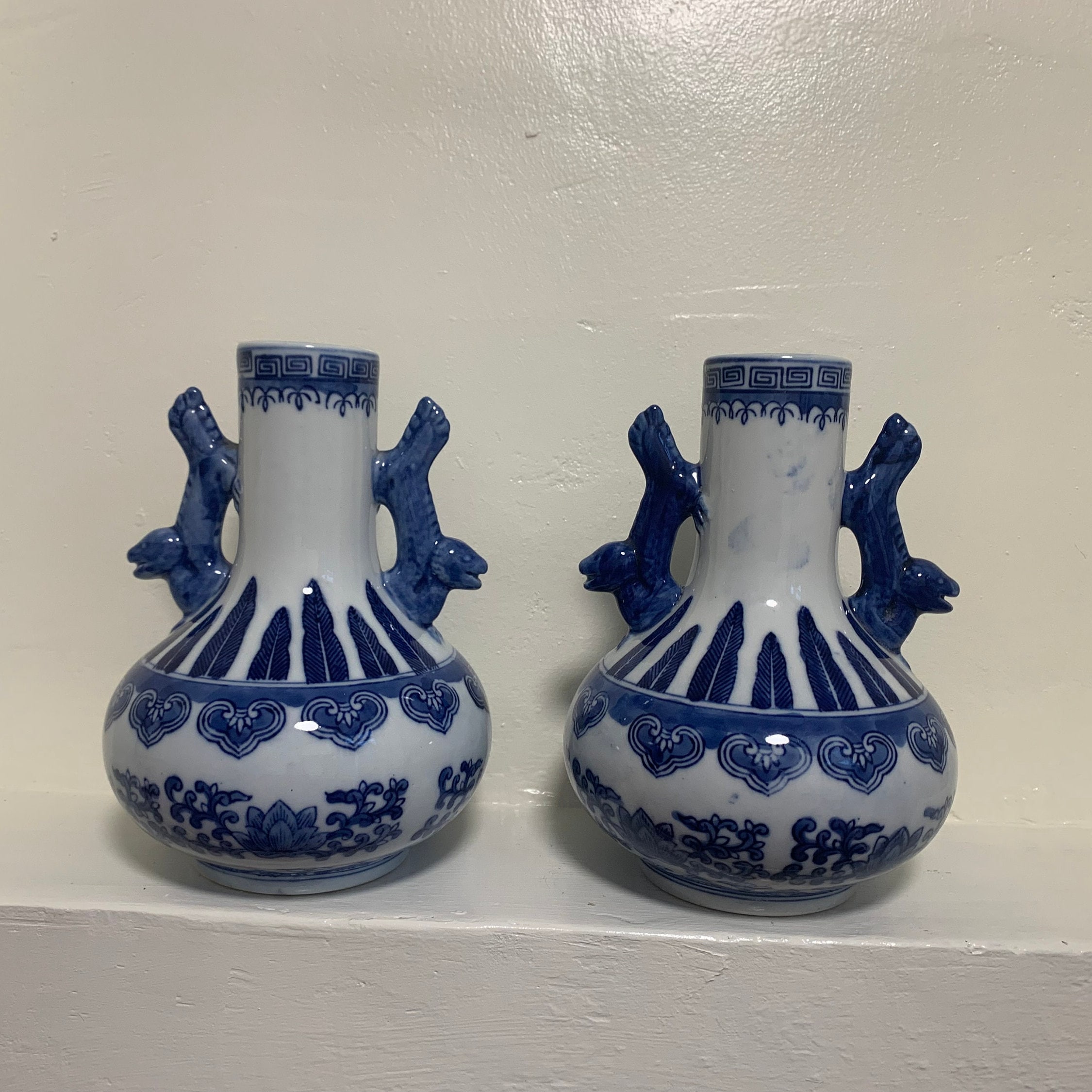 ヴィンテージ中国磁器ドラゴン花瓶ペア x2 - Etsy 日本