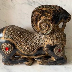 Antique Indian Gilt Wooden carved Ram Sculpture
