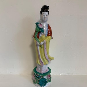 Antique Chinese famille rose porcelain painted statue