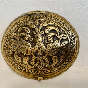 Antique East Asian brass etched engraved snuff box