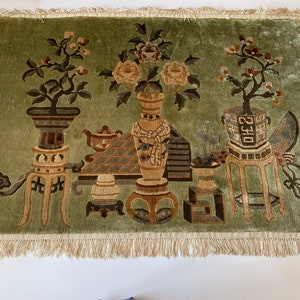 Art Deco Chinese silk woven pictorial rug
