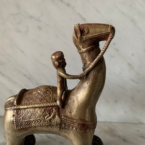 Antique Indian bronze camel rider temple statue