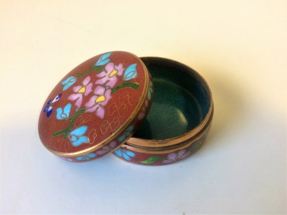 Ancien Pilulier Ou Boîte à Pilules En Email Cloisonné Chinois - Décor Fleuri - Vintage
