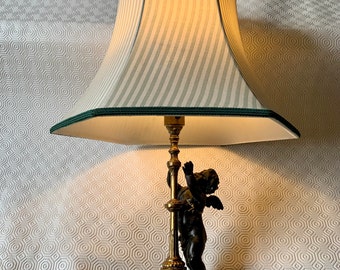 Vintage French bronzed spelter putti cherub table light