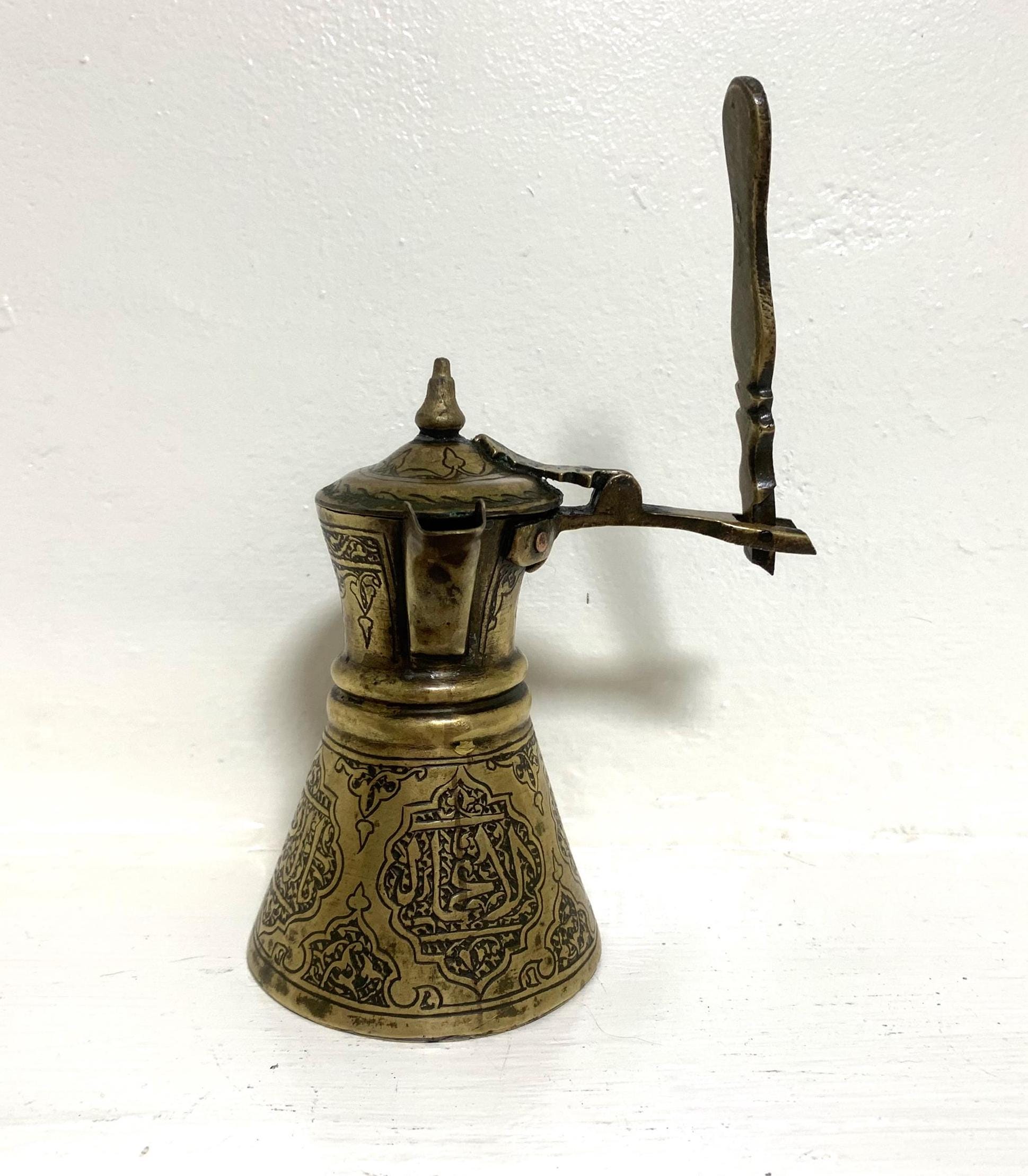 Antique Middle Eastern brass inscribed coffee pot