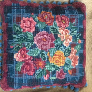 vintage wool embroidered needlepoint cushion cover